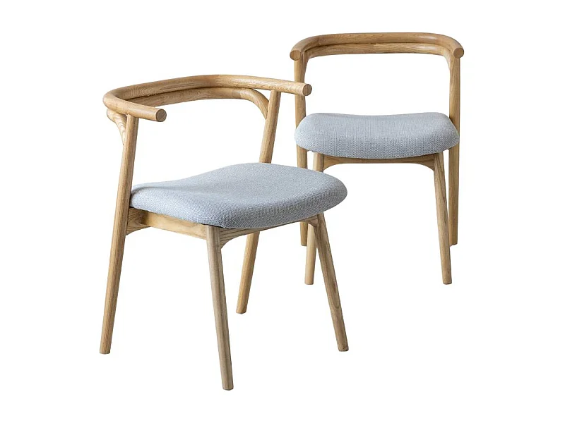 Chaise en bois d'orme et tissu gris Aline (lot de 2)