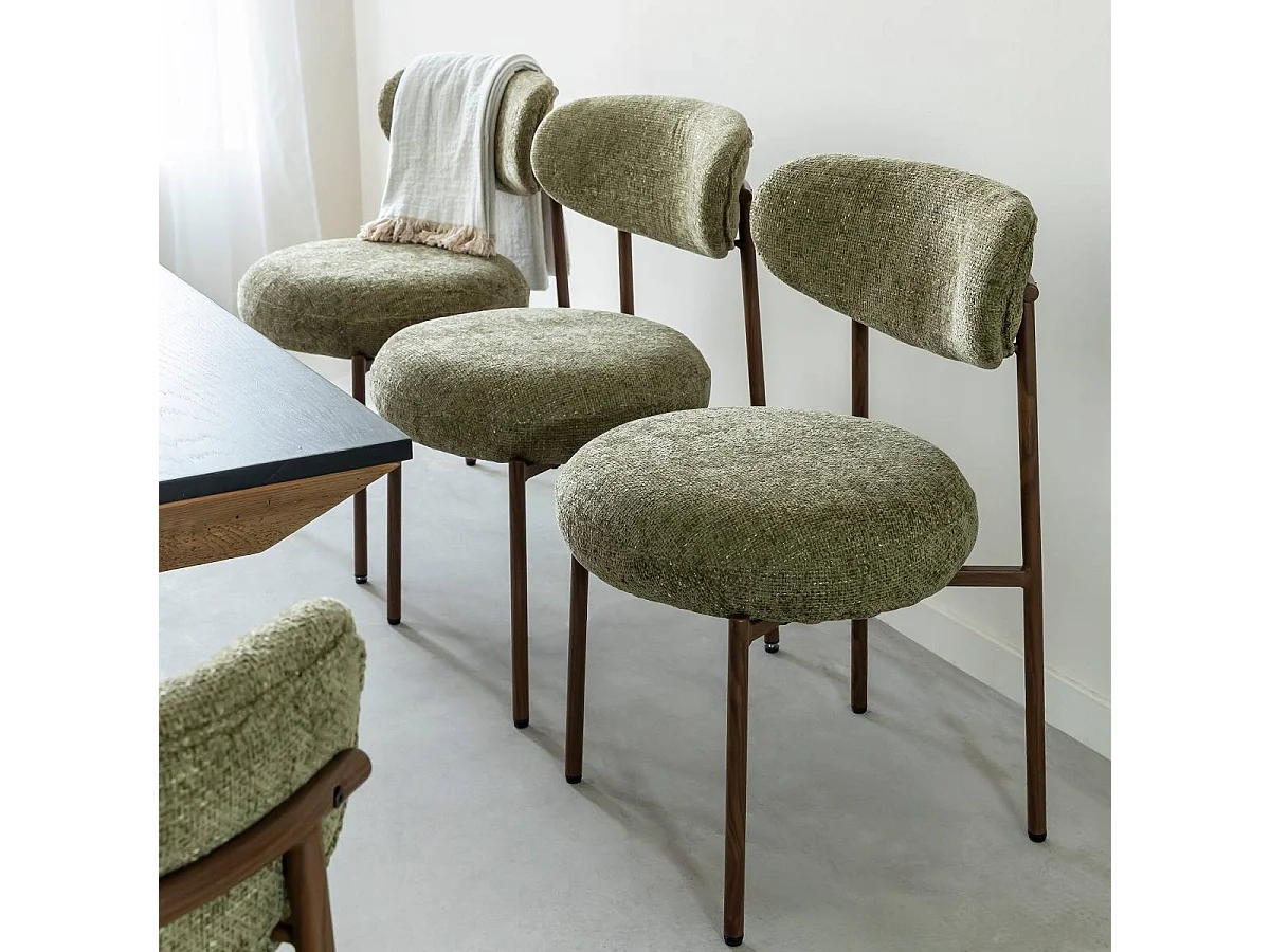 Silla de tela verde y metal con efecto madera Kanoa (lote de 2)