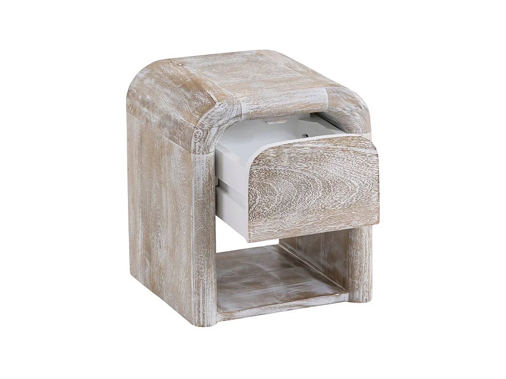 Table de chevet blanchie en bois de manguier Gilda