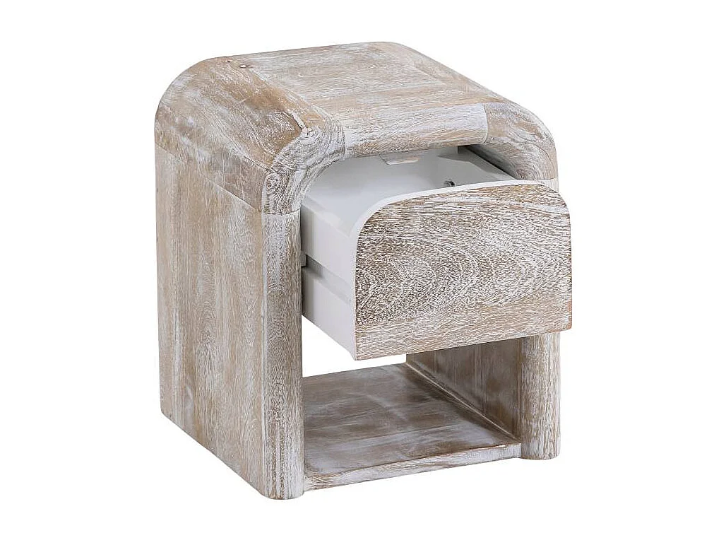 Table de chevet blanchie en bois de manguier Gilda