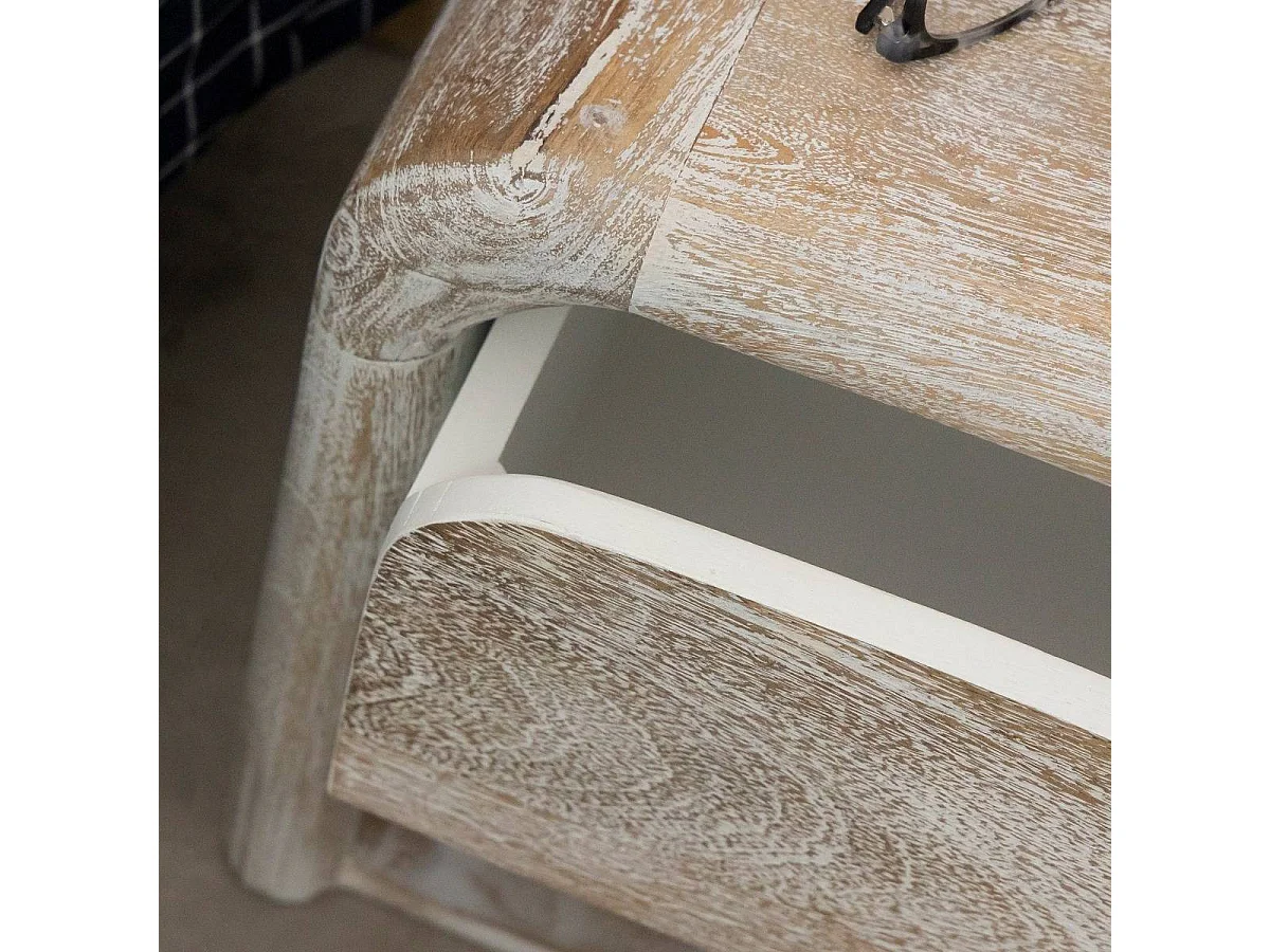 Table de chevet blanchie en bois de manguier Gilda