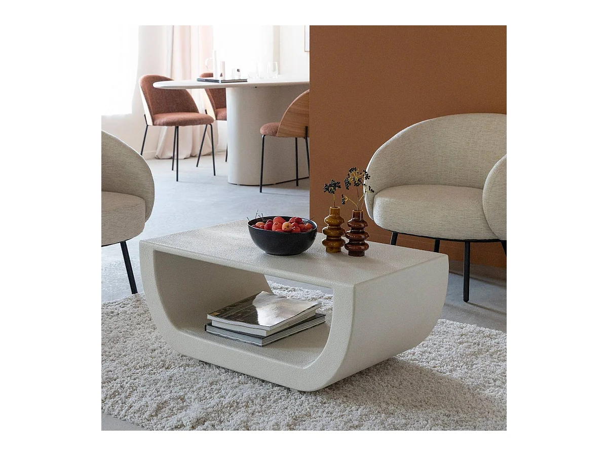 Table basse en bois effet béton blanc Thomas