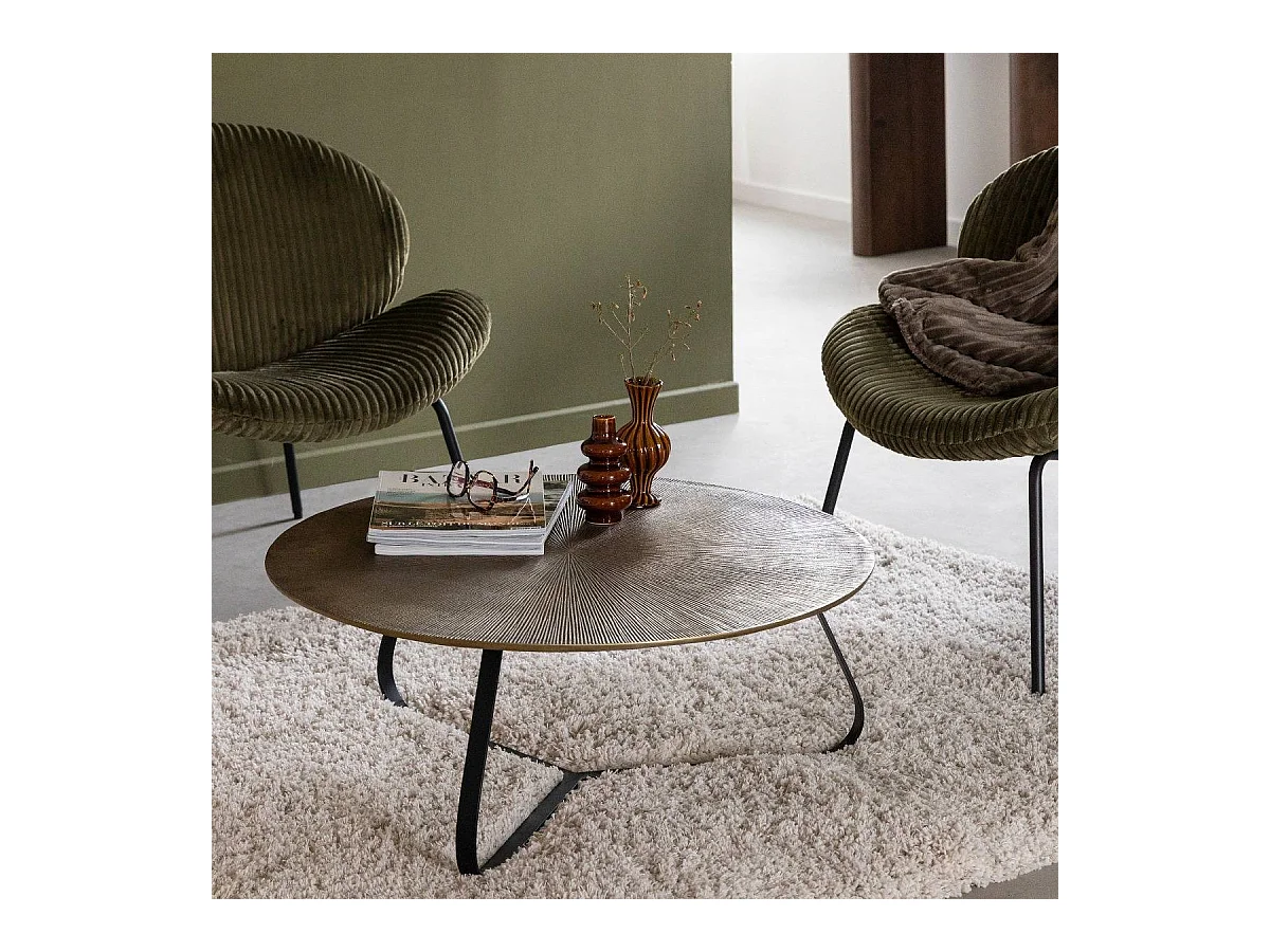 Table basse ronde en aluminium doré et métal noir Aurèle