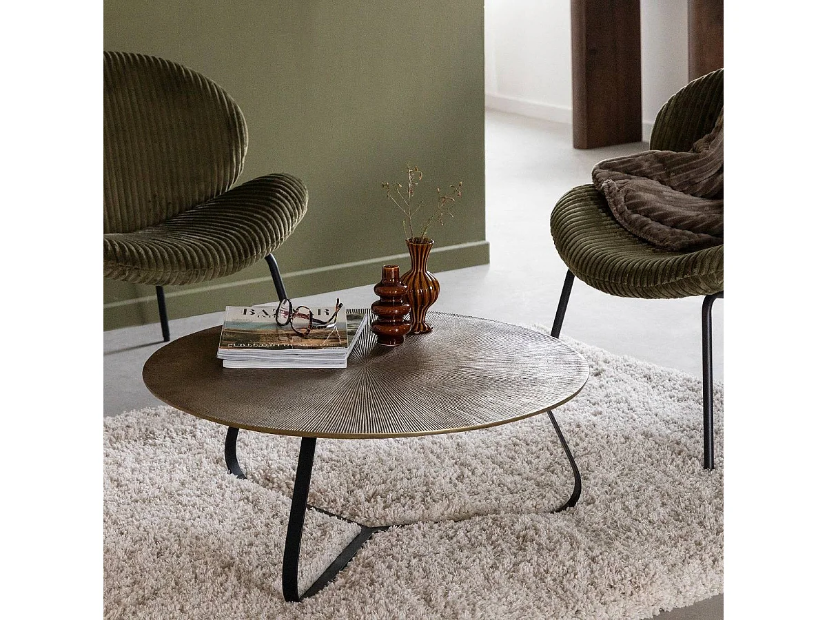 Table basse ronde en aluminium doré et métal noir Aurèle