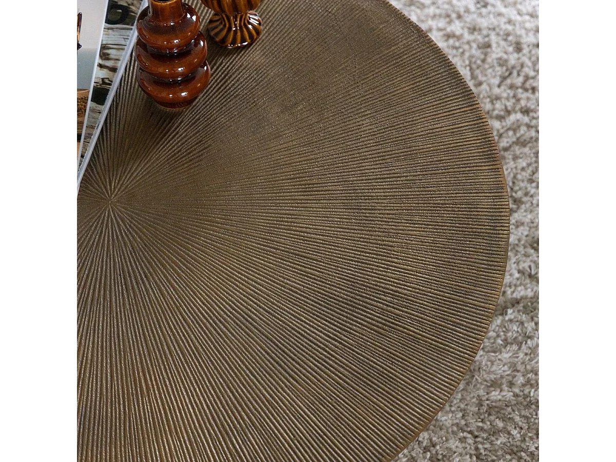 Table basse ronde en aluminium doré et métal noir Aurèle