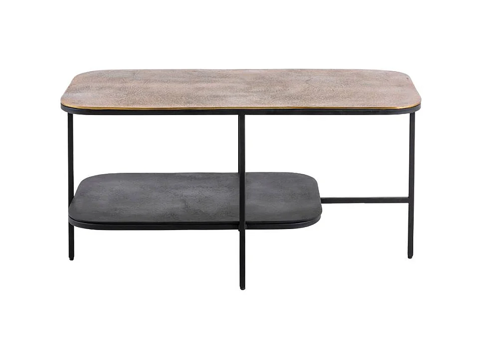 Table basse avec plateau en aluminium doré et métal noir Victoria