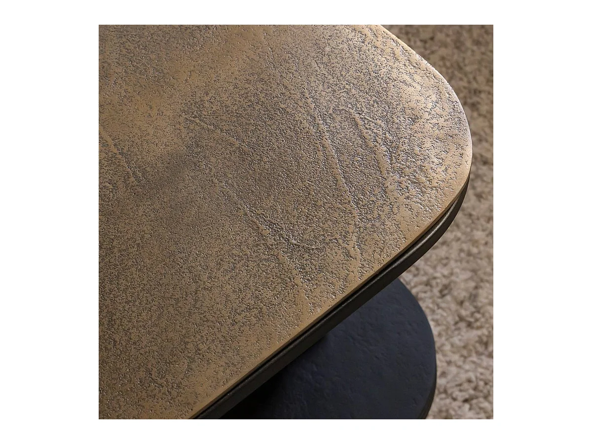 Table basse avec plateau en aluminium doré et métal noir Victoria