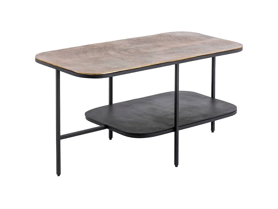 Table basse avec plateau en aluminium doré et métal noir Victoria