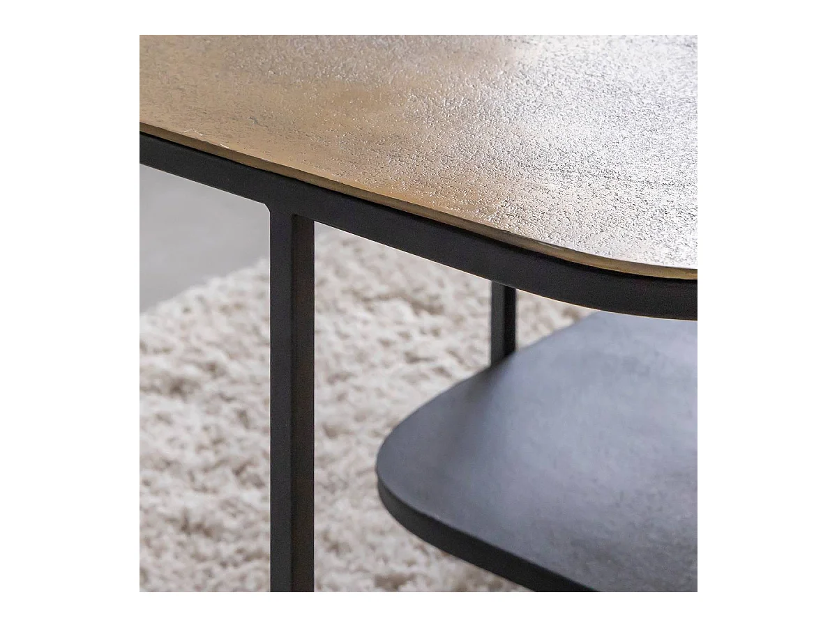 Table basse avec plateau en aluminium doré et métal noir Victoria