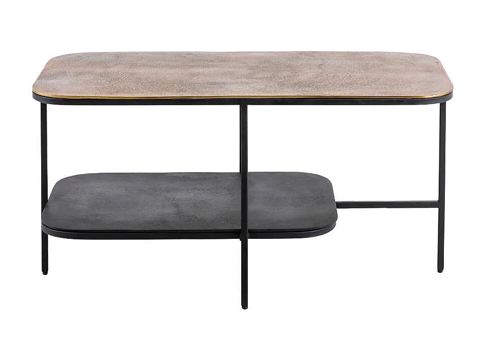 Table basse avec plateau en aluminium doré et métal noir Victoria