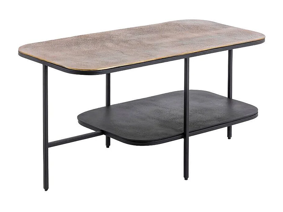 Table basse avec plateau en aluminium doré et métal noir Victoria