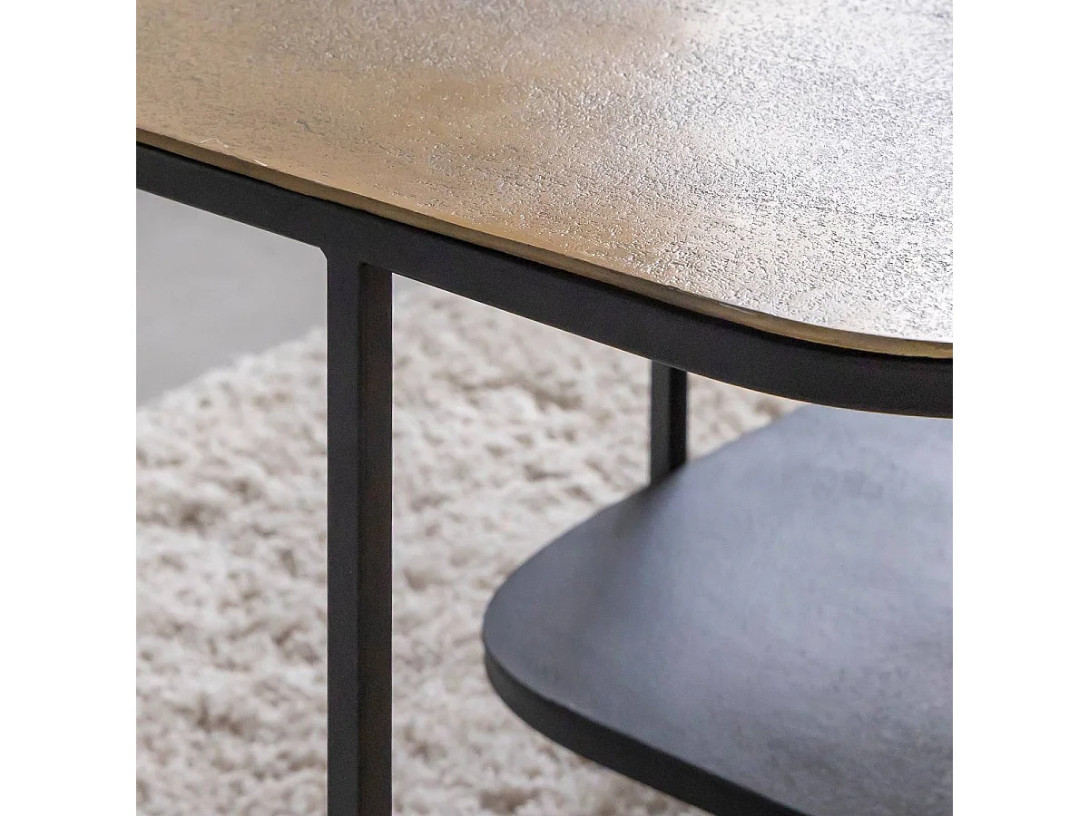 Table basse avec plateau en aluminium doré et métal noir Victoria