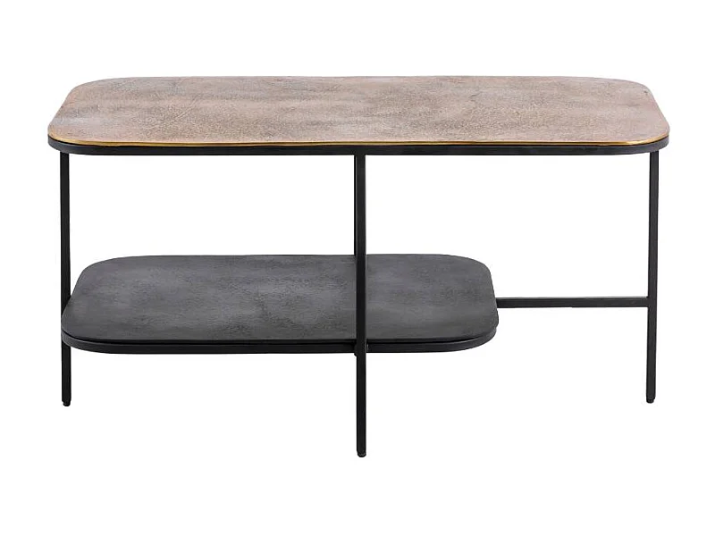 Table basse avec plateau en aluminium doré et métal noir Victoria