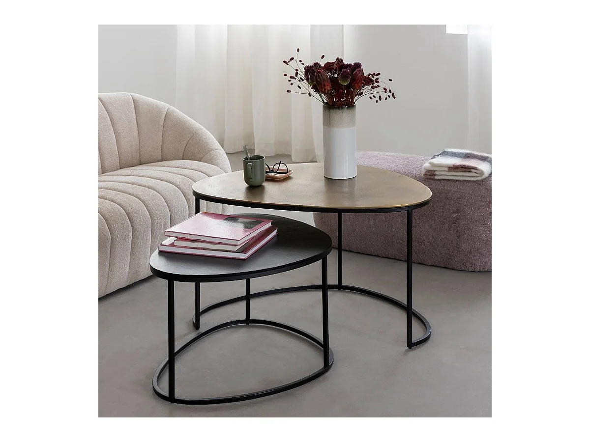Table basse gigogne en aluminium doré et métal noir Victoria