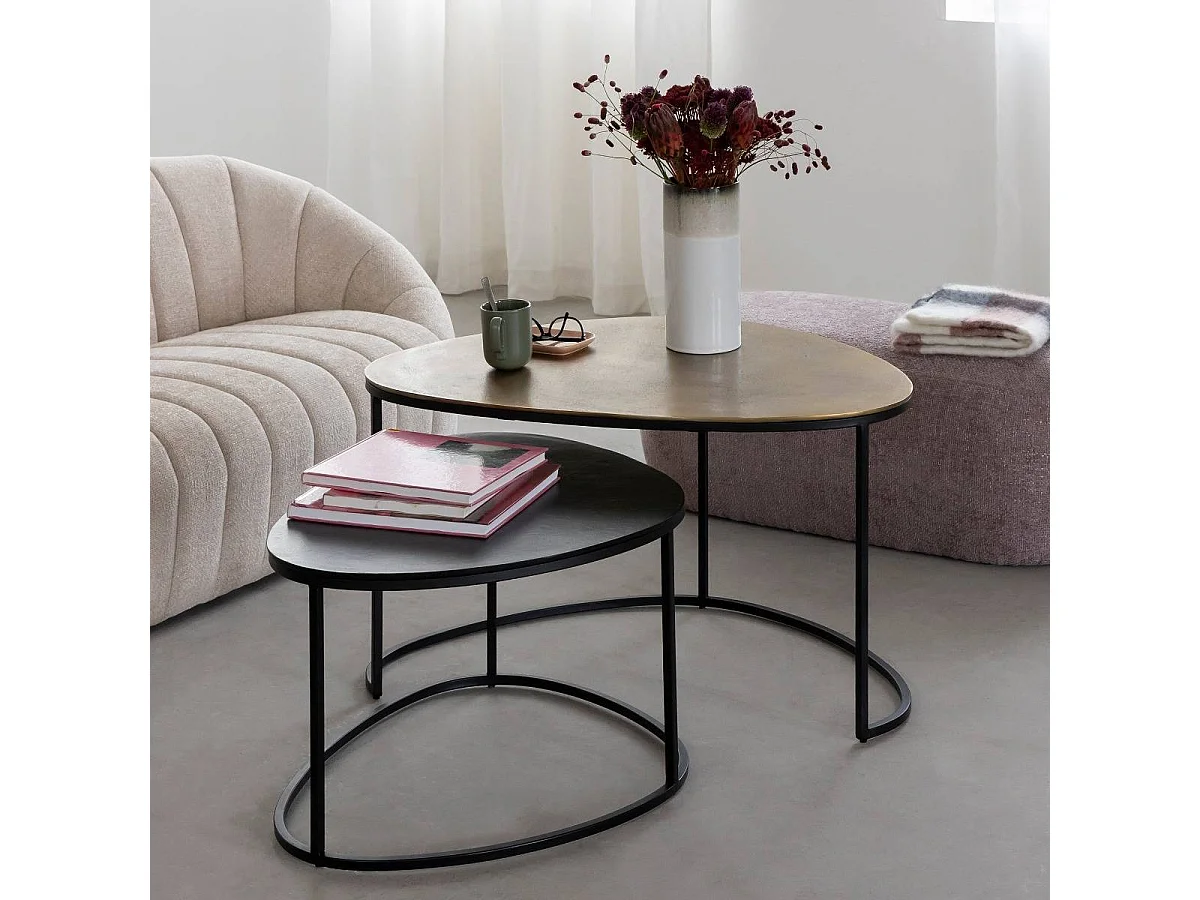 Table basse gigogne en aluminium doré et métal noir Victoria