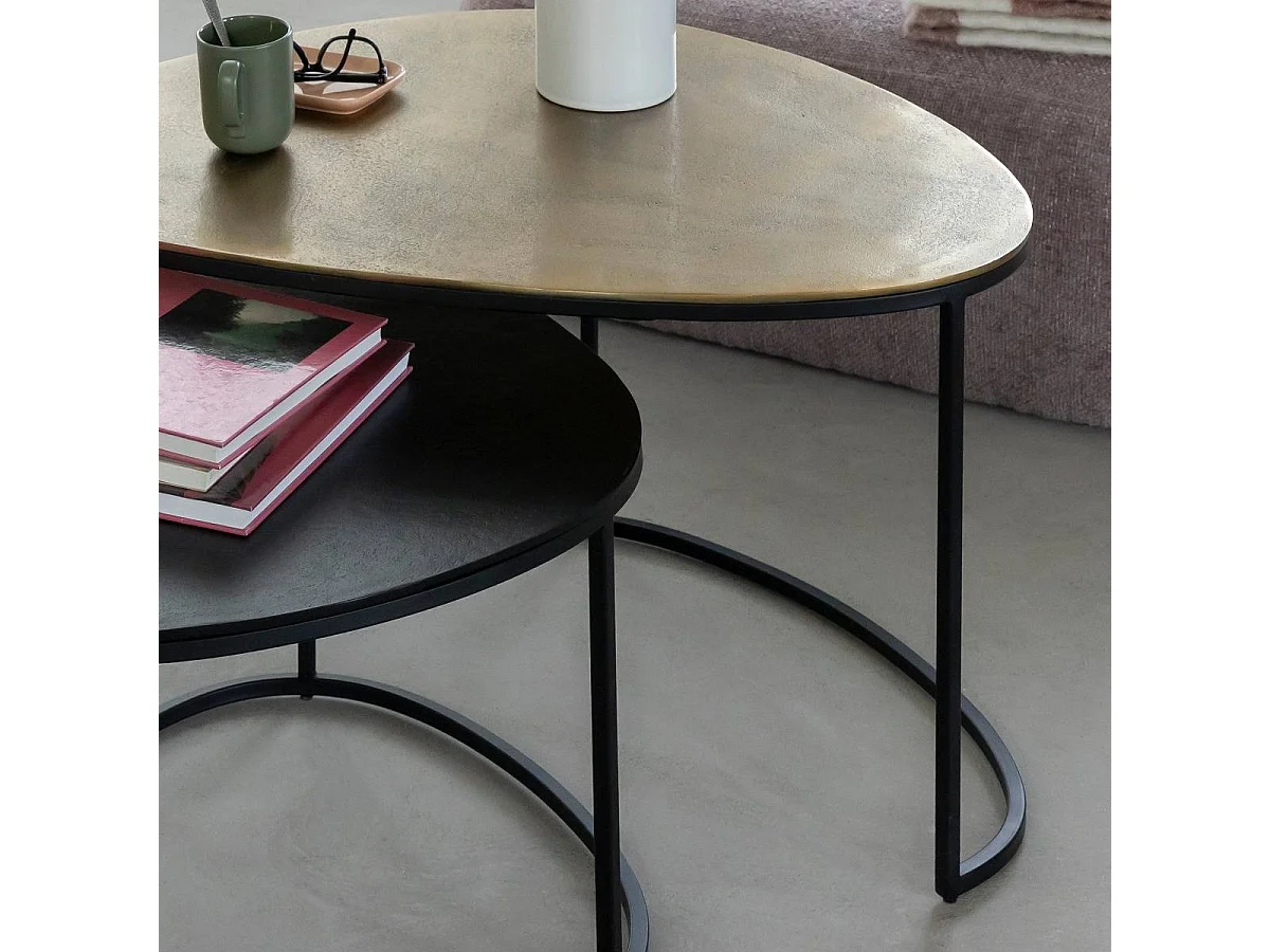 Table basse gigogne en aluminium doré et métal noir Victoria