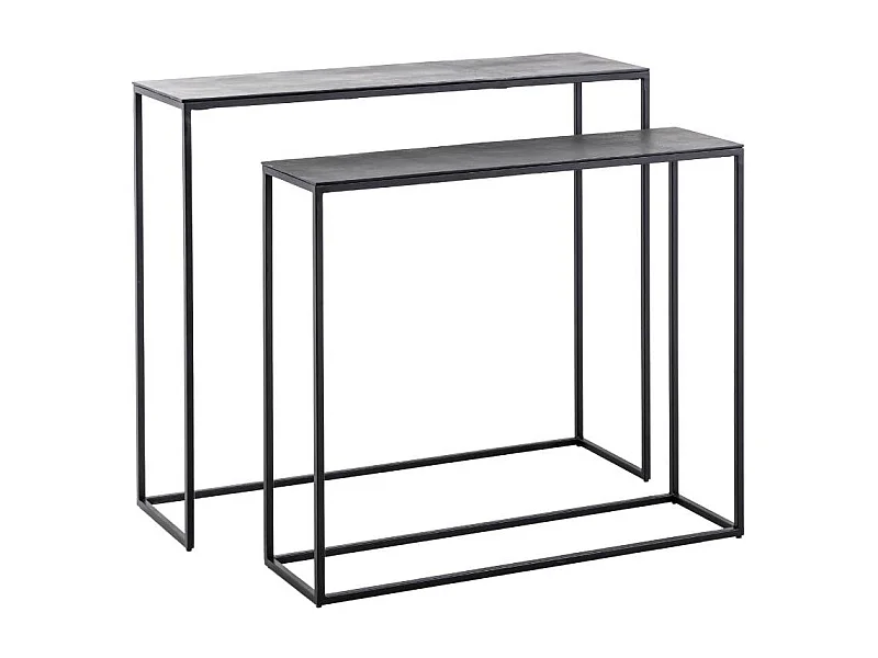 Set de deux consoles en aluminium et métal noir Linda