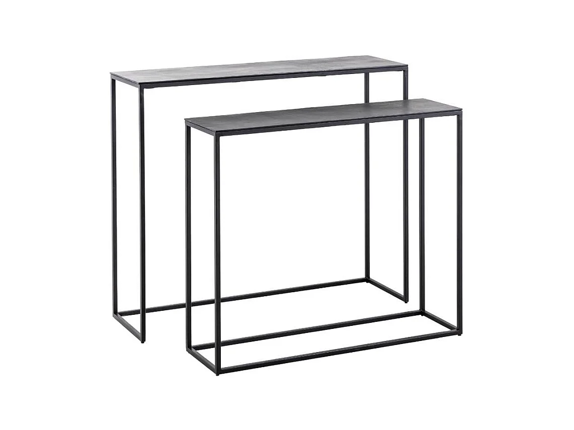 Set de deux consoles en aluminium et métal noir Linda
