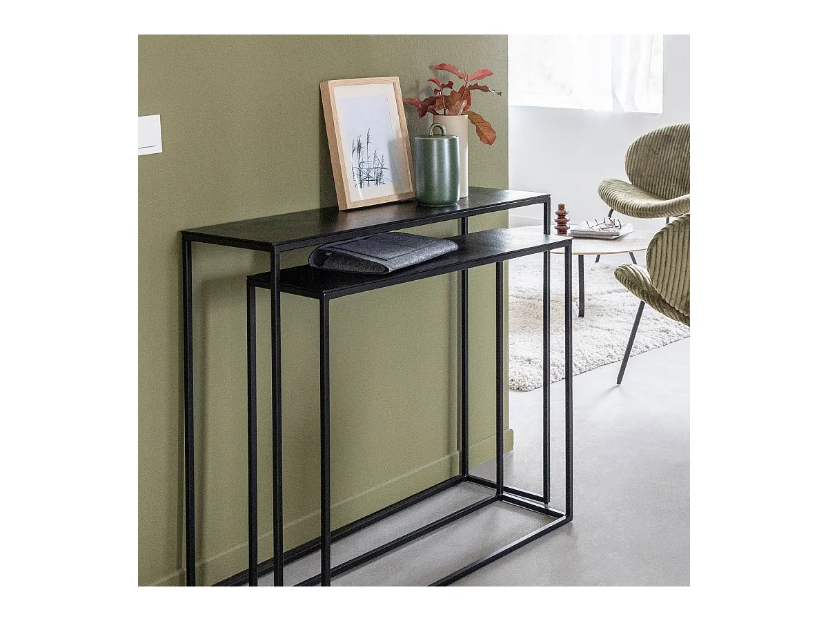 Set de deux consoles en aluminium et métal noir Linda