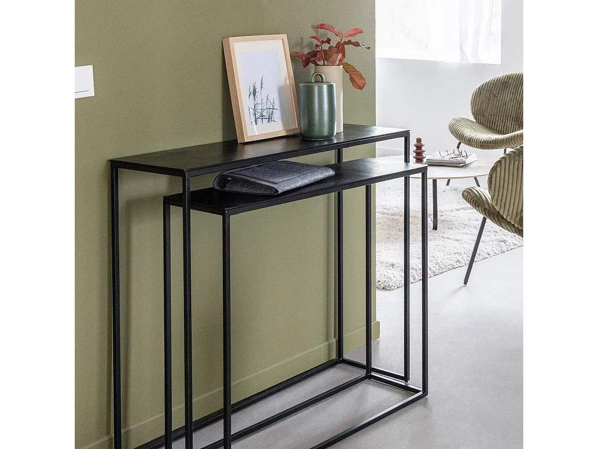 Set de deux consoles en aluminium et métal noir Linda