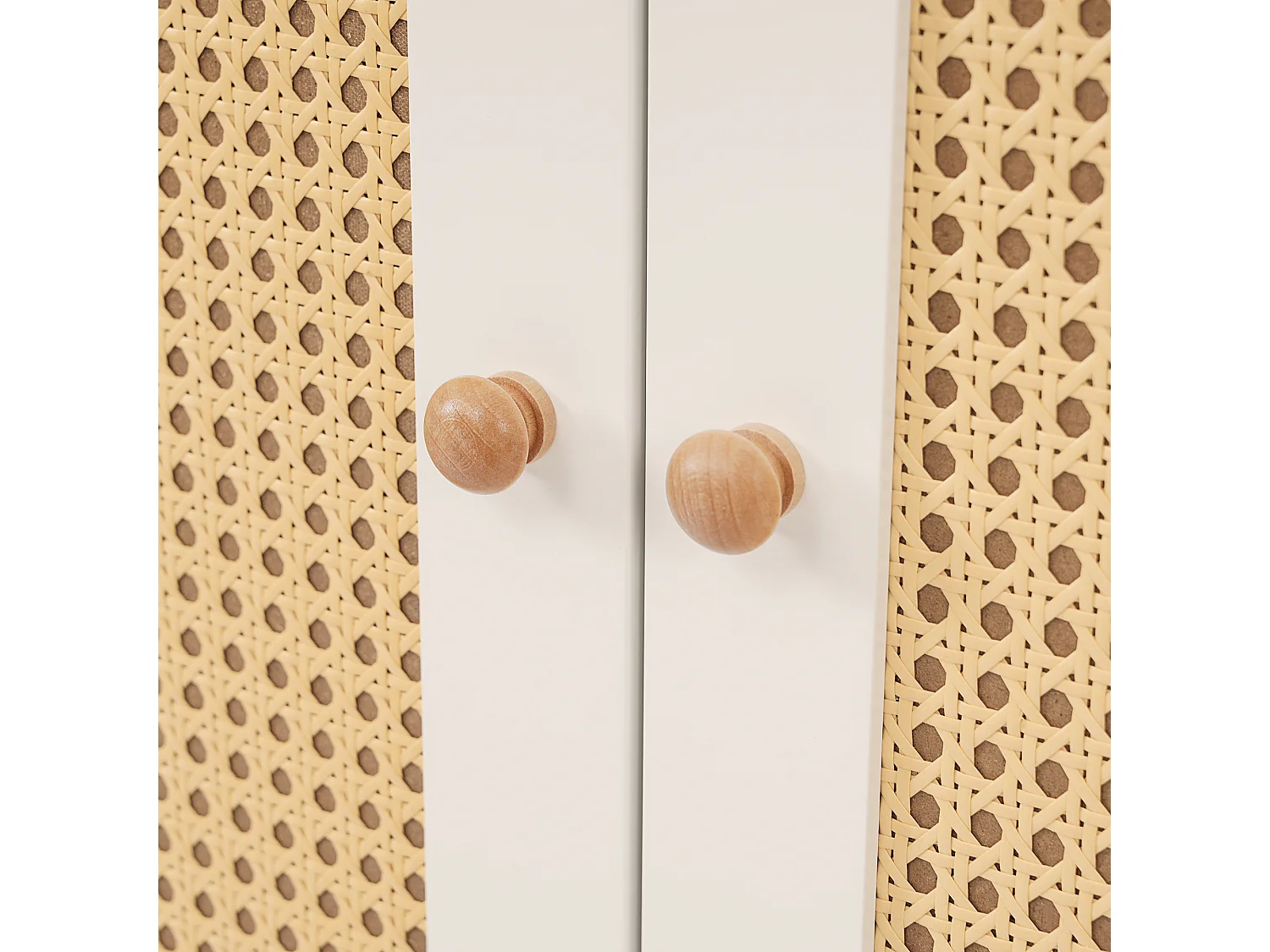 Kleiderschrank 85.5x52x180.5cm - Verstellbare Regale und Kleiderstangen - mit 2 Rattantüren und 1 Schublade - Landhausstil - Weiß + Natur