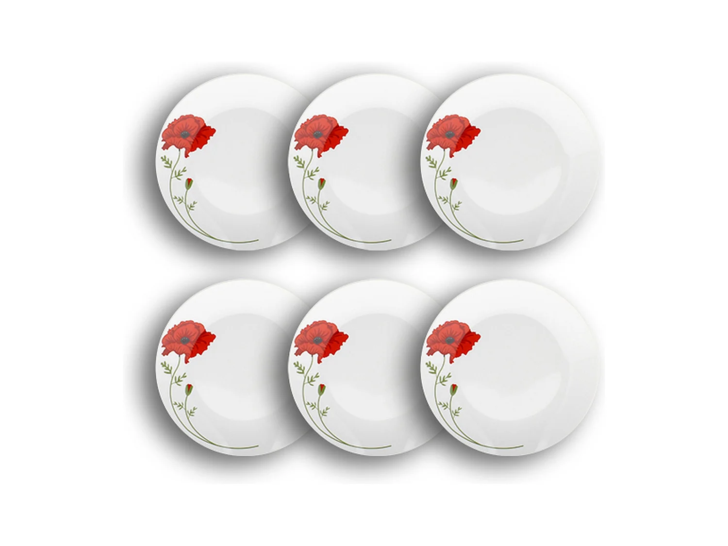 Novastyl - Lot6 Assiettes A Dessert Coquelicot 19.5cm Porcelaine