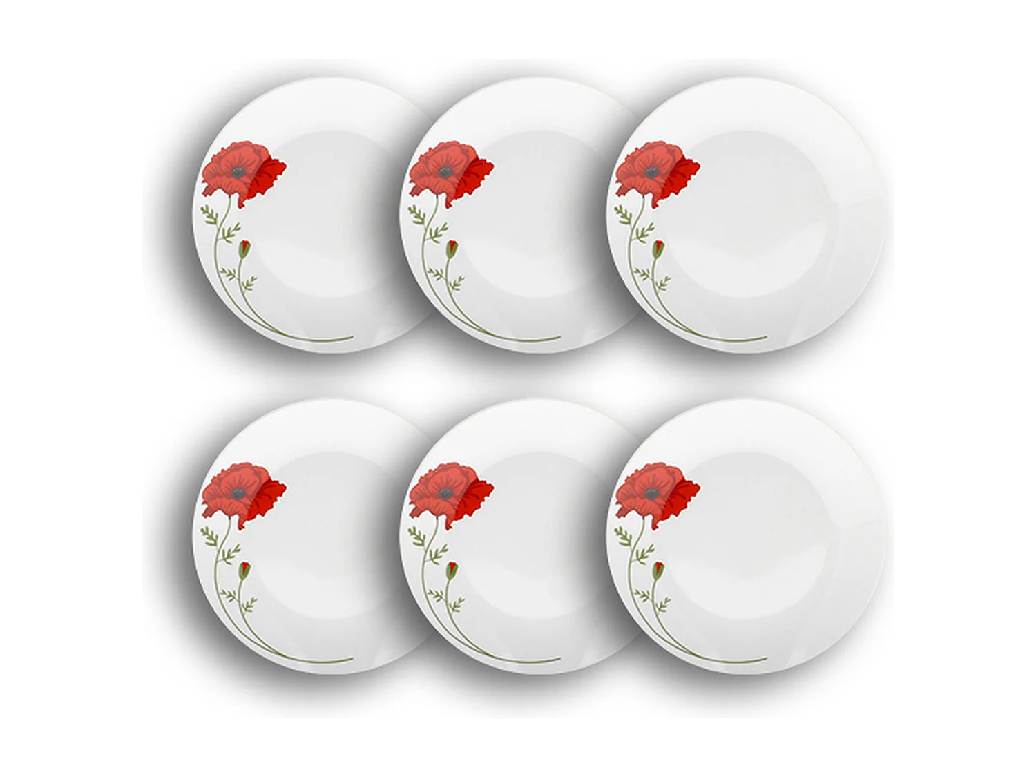 Novastyl - Lot6 Assiettes A Dessert Coquelicot 19.5cm Porcelaine