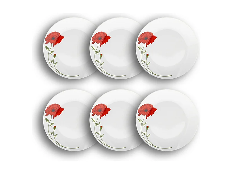 Novastyl - Lot6 Assiettes A Dessert Coquelicot 19.5cm Porcelaine