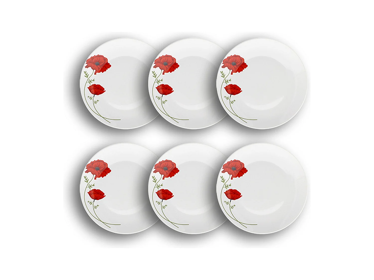 Novastyl - Lot 6 Assiettes Plates Coquelicot 27cm En Porcelaine