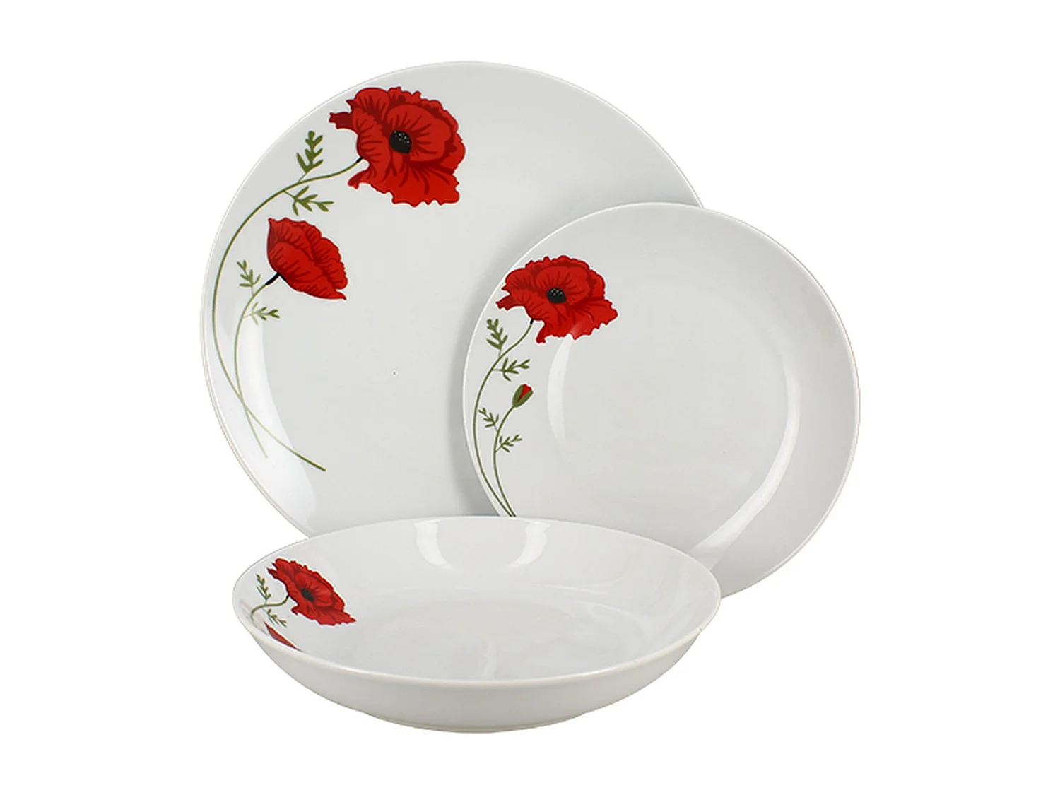 Novastyl - Lot 6 Assiettes Plates Coquelicot 27cm En Porcelaine