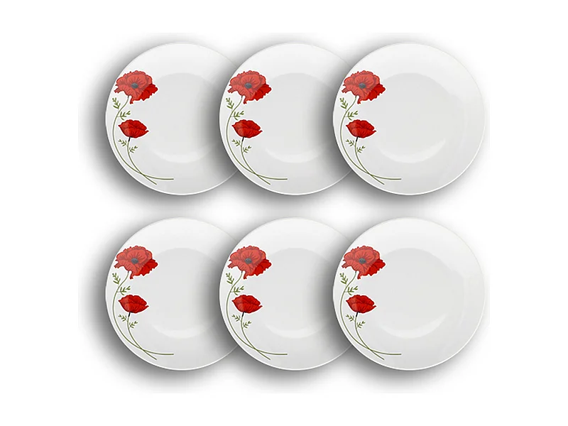 Novastyl - Lot 6 Assiettes Plates Coquelicot 27cm En Porcelaine