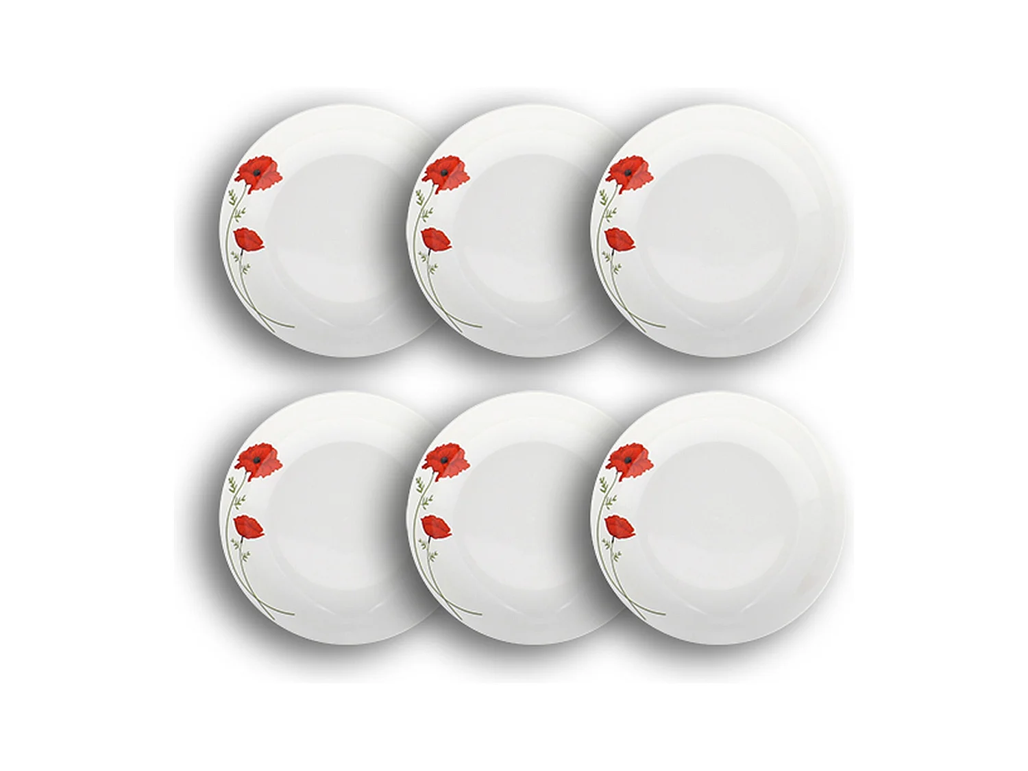 Novastyl - Lot 6 Assiettes Creuses 20.5cm Coquelicot En Porcelaine