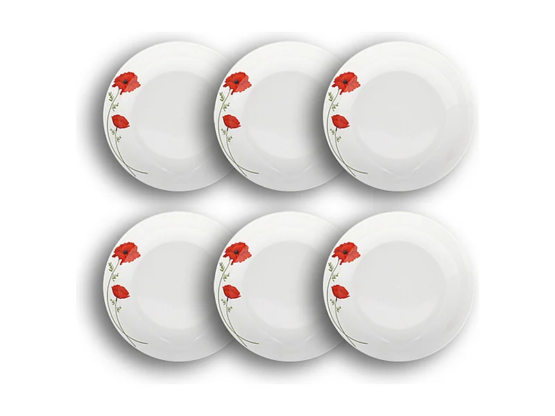 Novastyl - Lot 6 Assiettes Creuses 20.5cm Coquelicot En Porcelaine