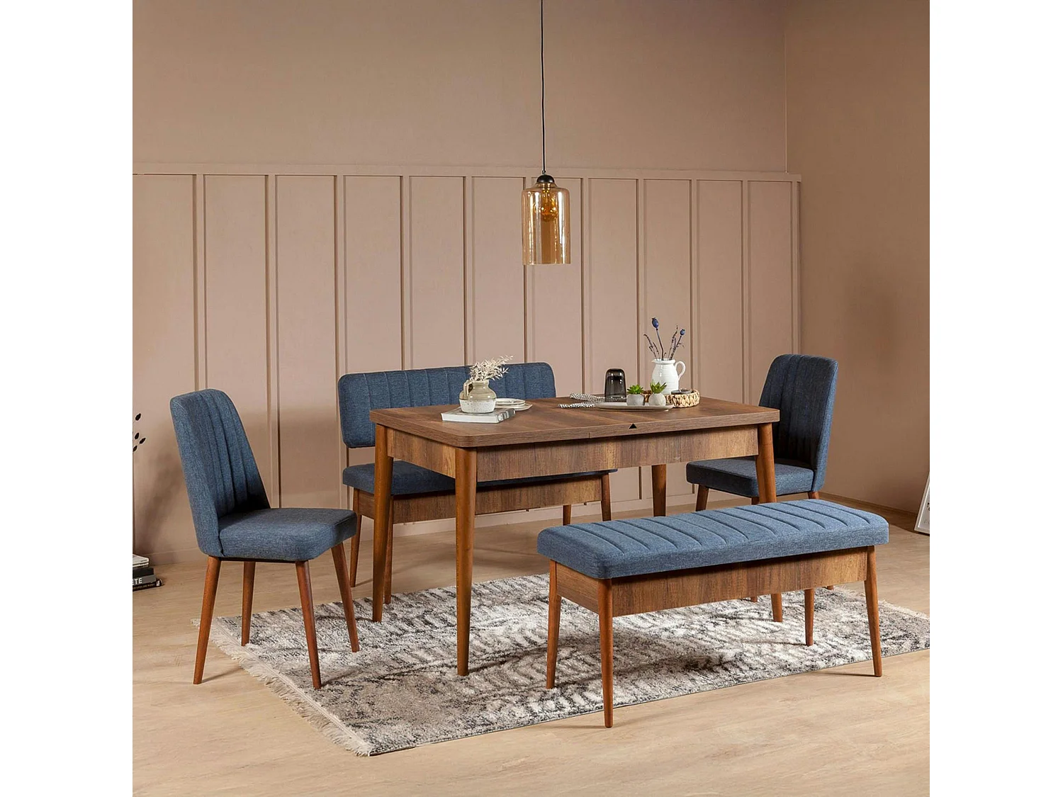 Banc d'entrée avec rangement en tissu bleu 110 cm ROSARIO