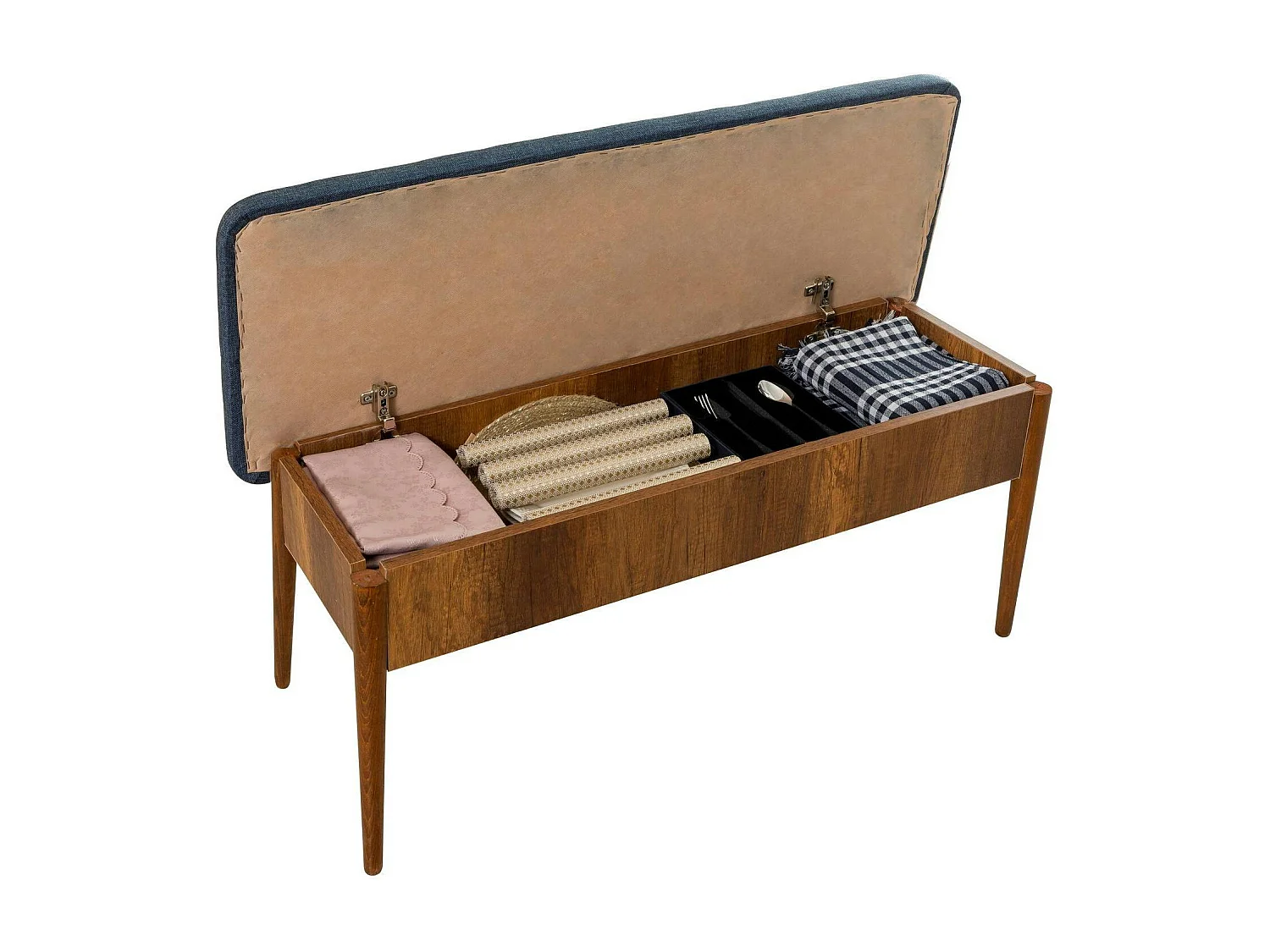 Banc d'entrée avec rangement en tissu bleu 110 cm ROSARIO