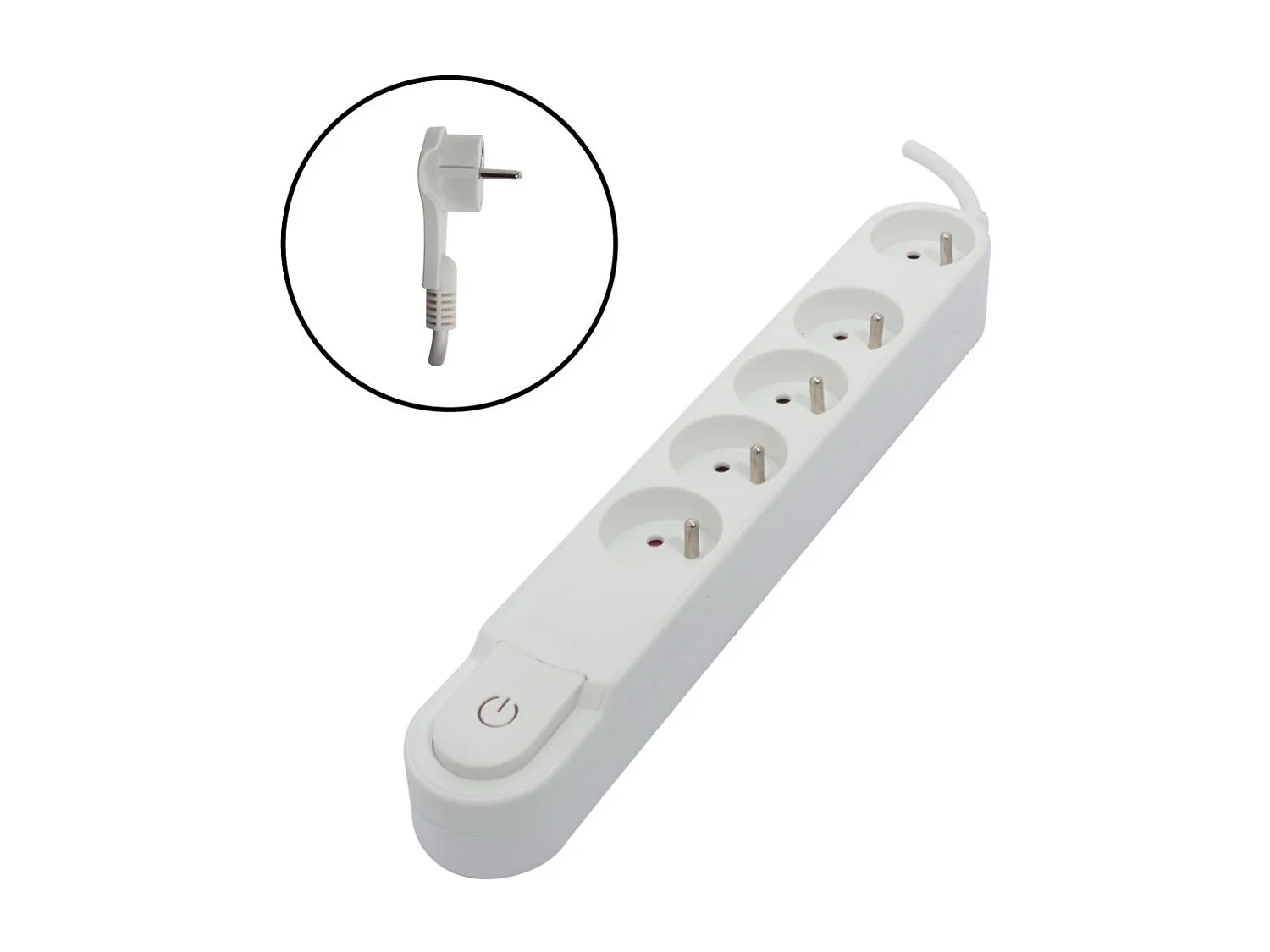 Multiprise 5 x16A - 1,5 m + interrupteur - Blanc - Chacon
