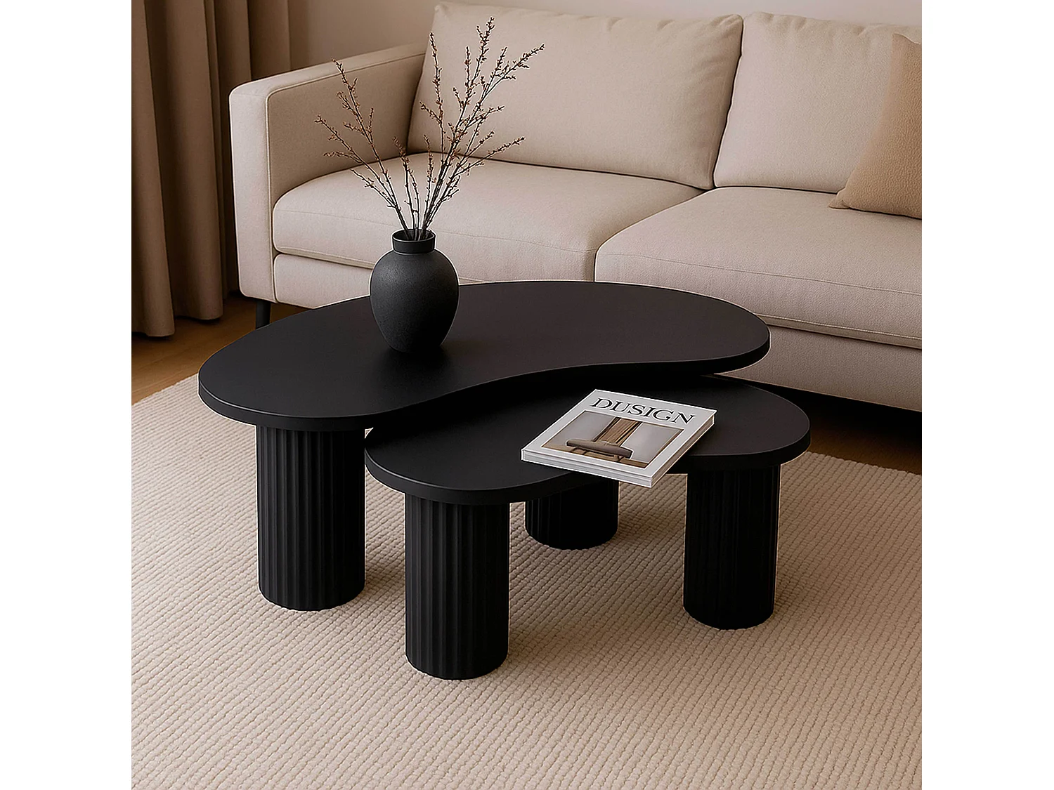 Table basse gigogne en mélaminé noir