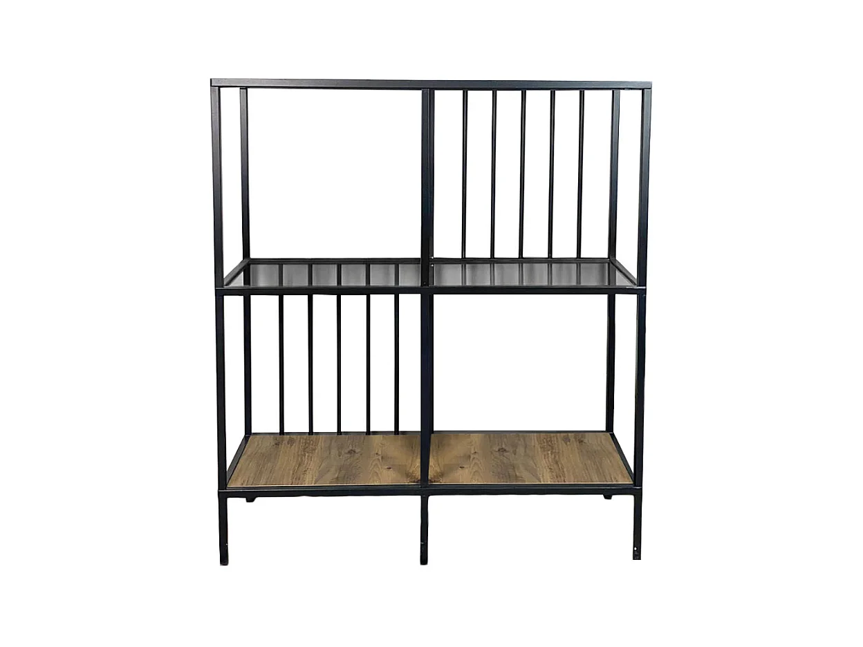 Konsole mit 4 Fächern aus schwarzem Metall und Rauchglas H90 cm - SUNNY