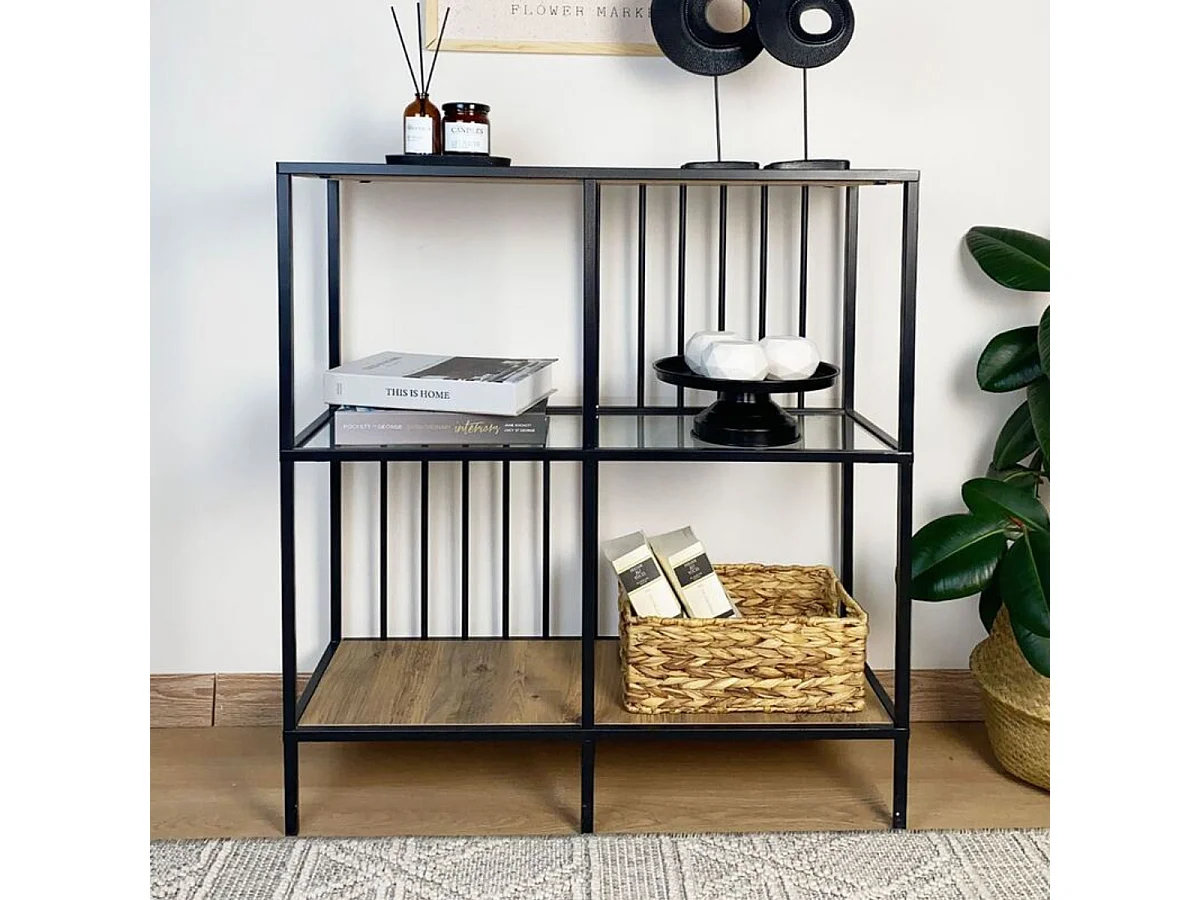 Console 4 niches en Métal noir et verre fumé H90 cm - SUNNY