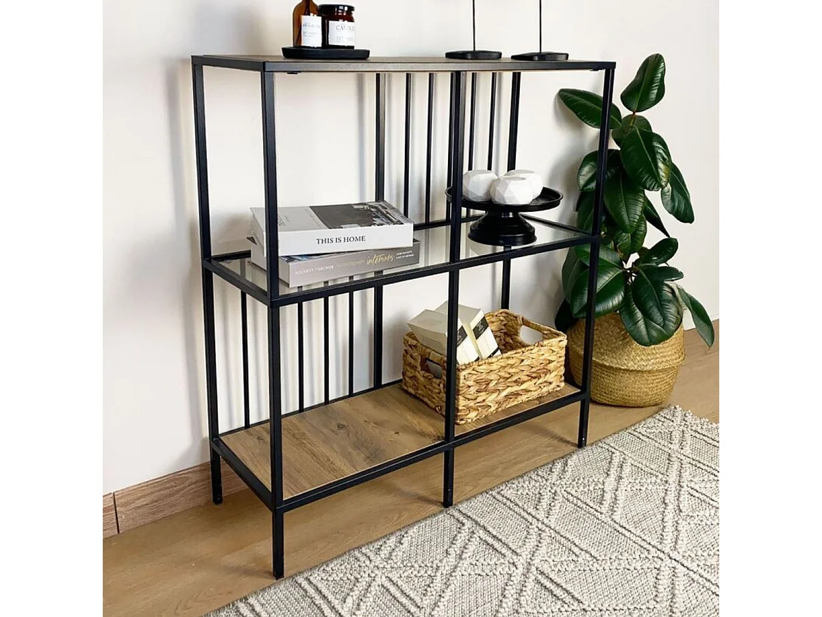 Console 4 niches en Métal noir et verre fumé H90 cm - SUNNY