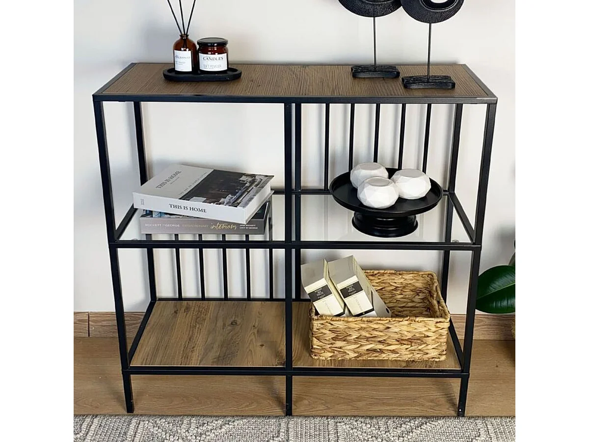 Console 4 niches en Métal noir et verre fumé H90 cm - SUNNY