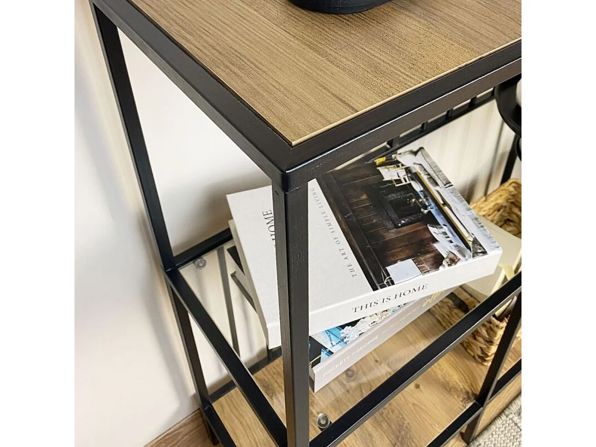 Console 4 niches en Métal noir et verre fumé H90 cm - SUNNY