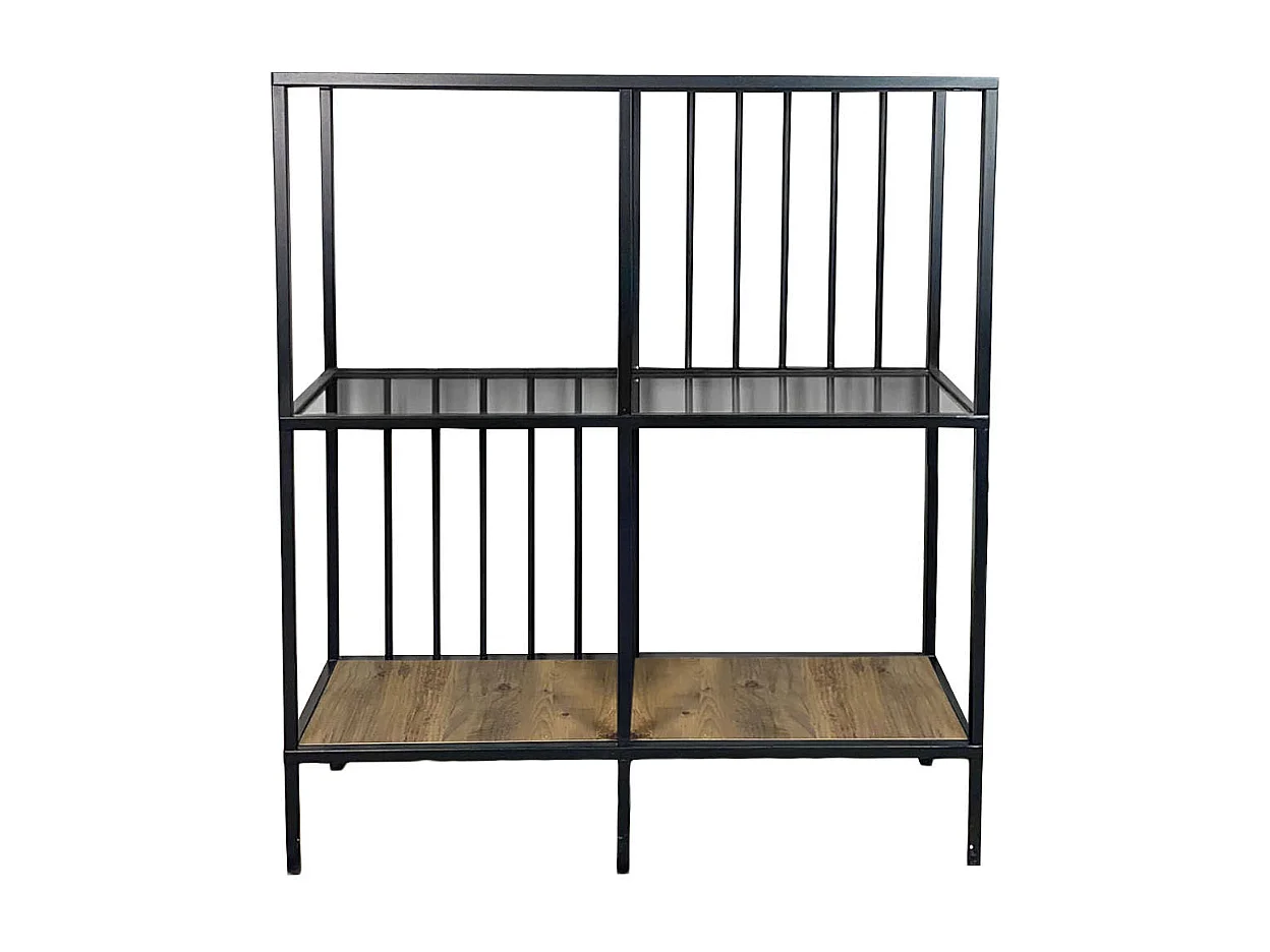 Console met 4 vakken van zwart metaal en rookglas H90 cm - SUNNY