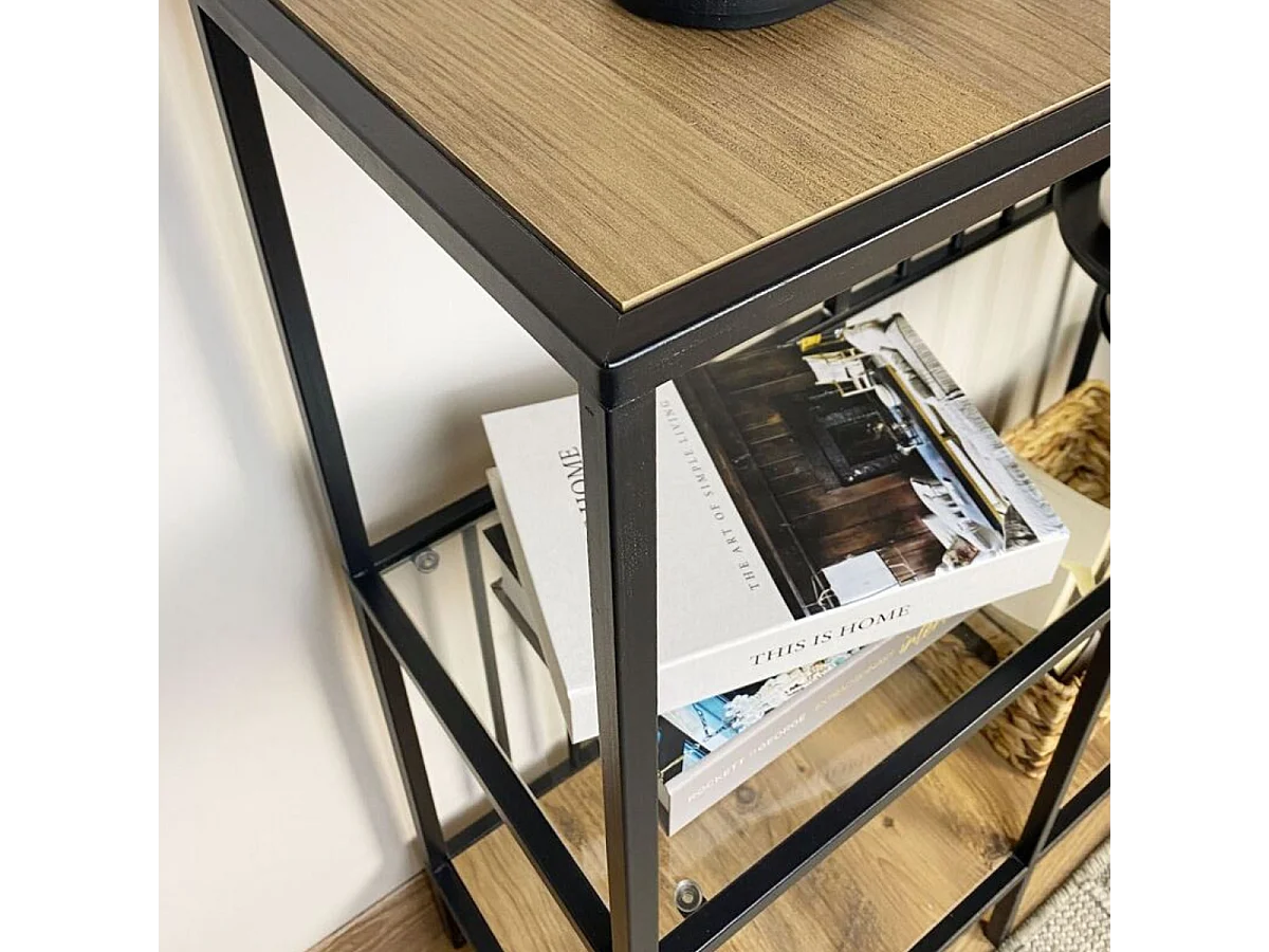 Console met 4 vakken van zwart metaal en rookglas H90 cm - SUNNY