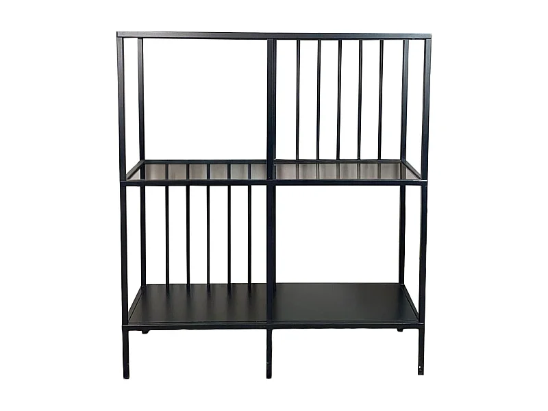 Konsole mit 4 Fächern aus schwarzem Metall und Rauchglas H90 cm - SUNNY