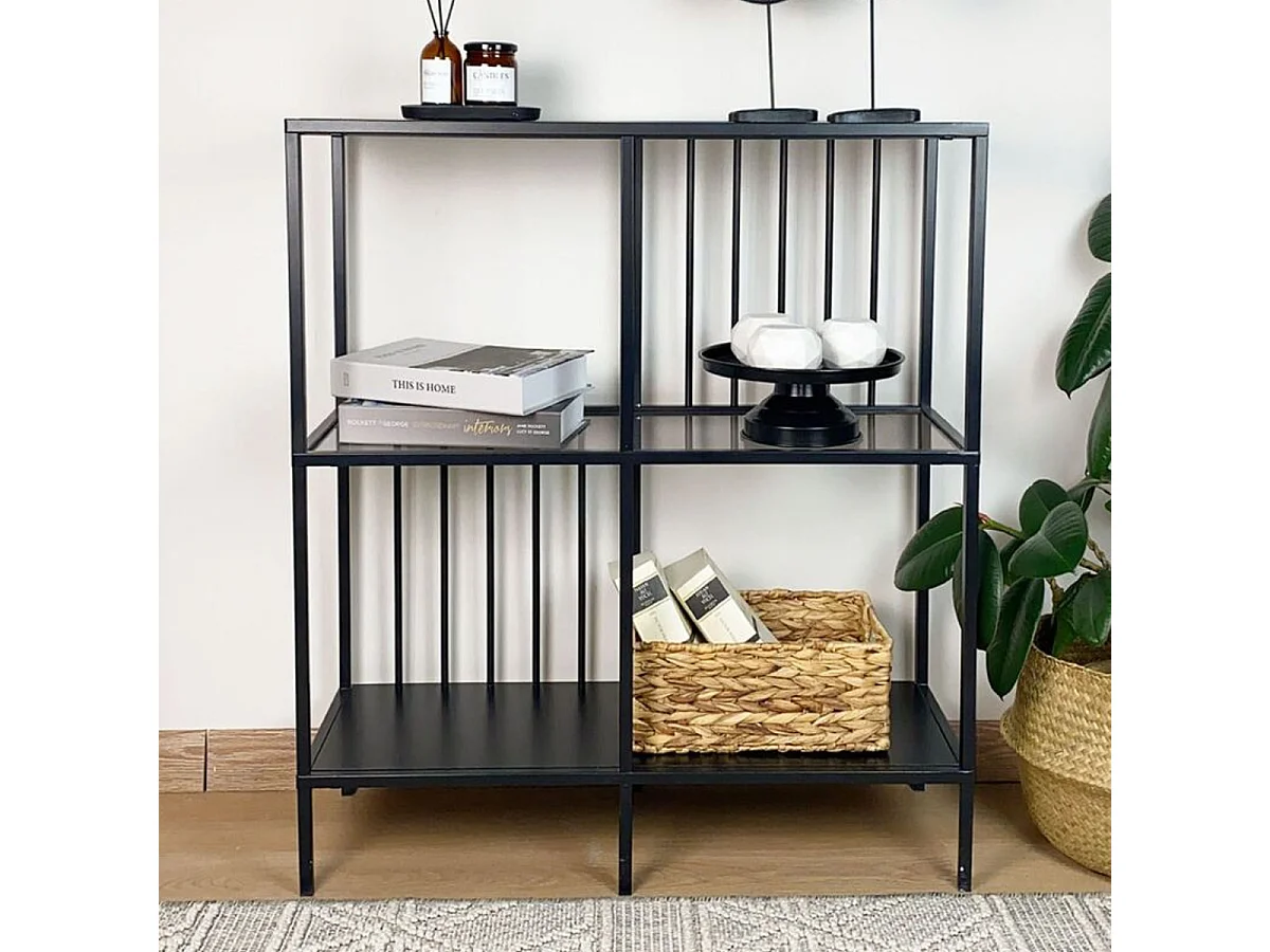 Consolle con 4 vani in metallo nero e vetro fumé H90 cm - SUNNY