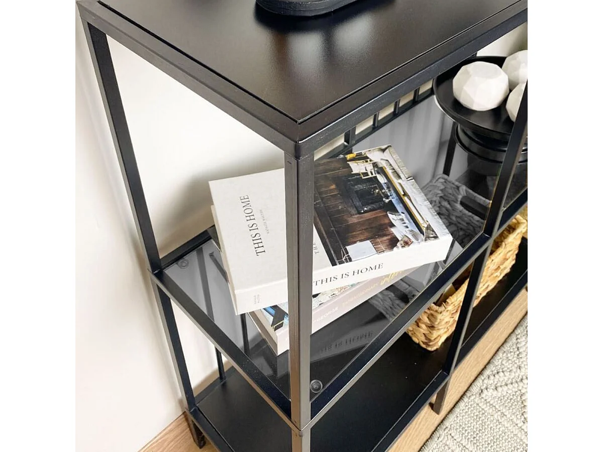 Consolle con 4 vani in metallo nero e vetro fumé H90 cm - SUNNY