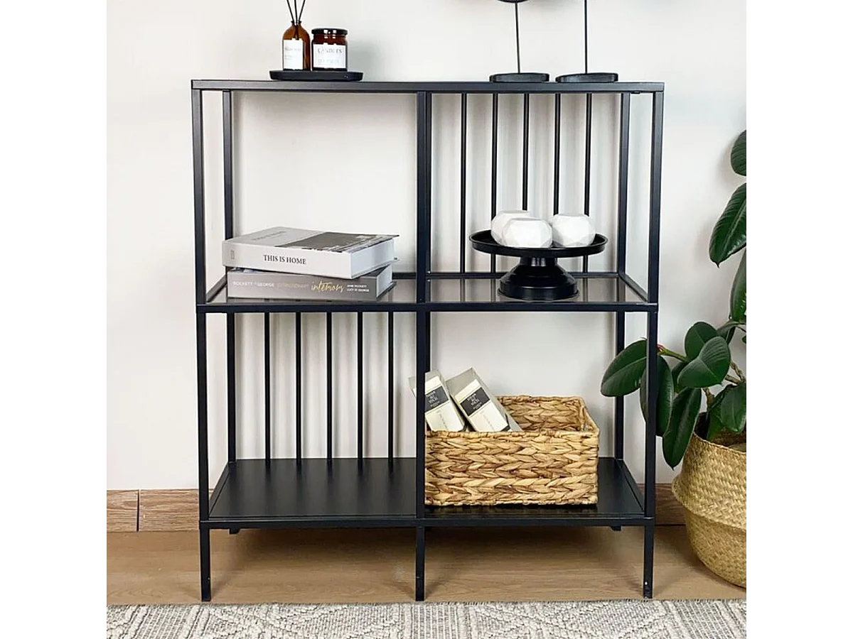 Console 4 niches en Métal noir et verre fumé H90 cm - SUNNY