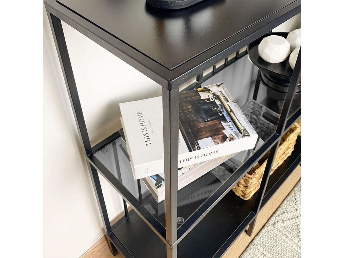 Console 4 niches en Métal noir et verre fumé H90 cm - SUNNY