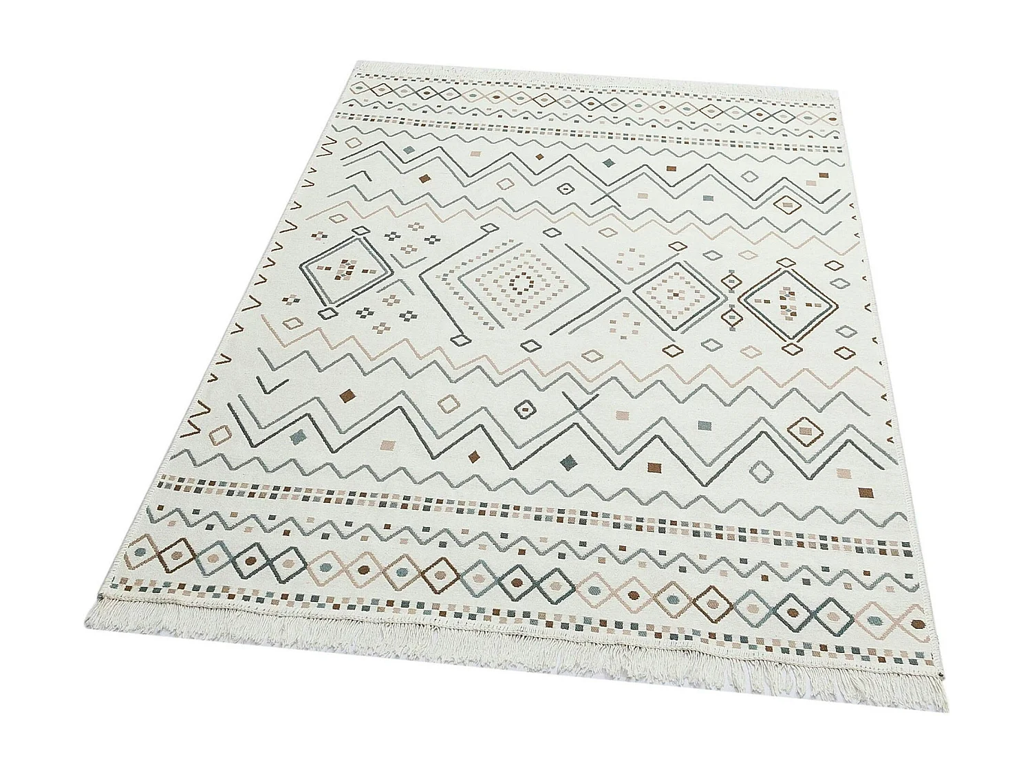 Tapis réversible en coton crème et brun – motifs graphiques